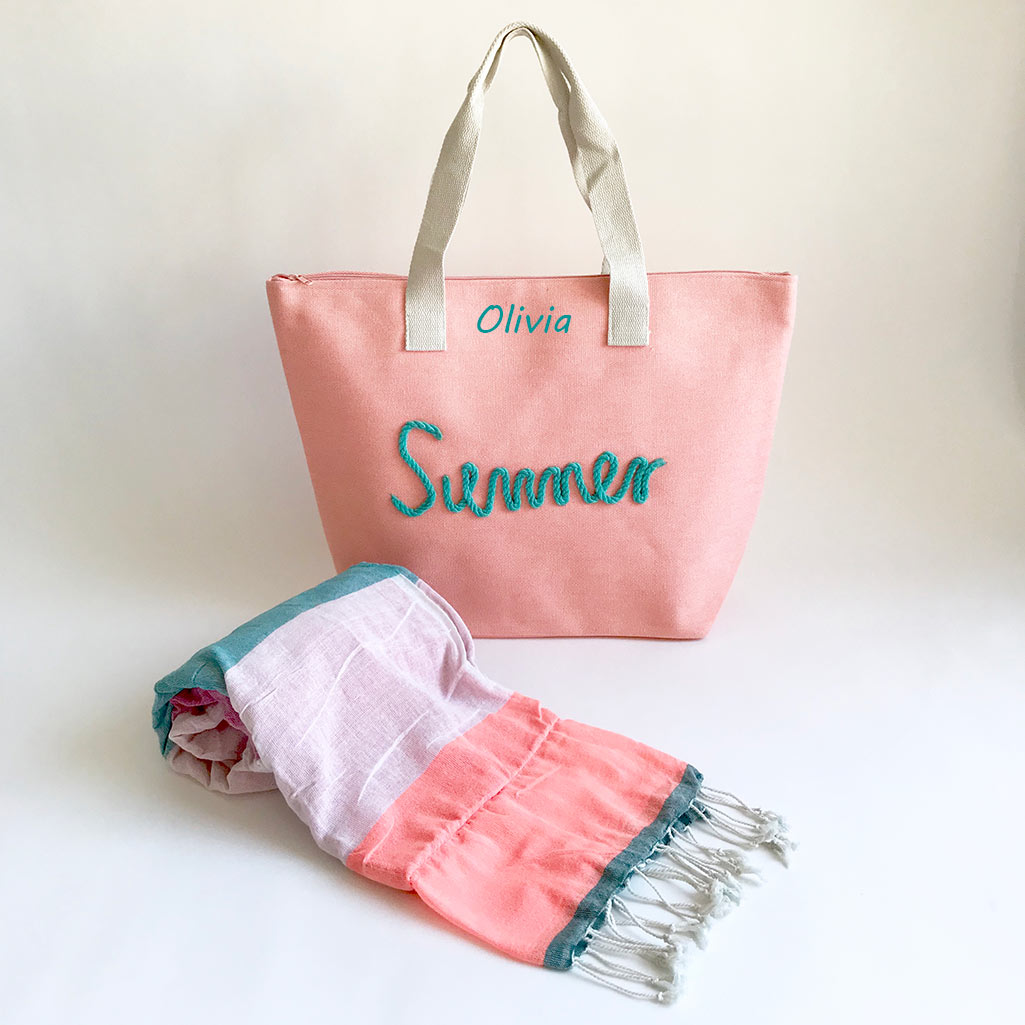 Regalos de cumpleaños para amigas, bolsa de playa con bolsa de maquillaje,  bolsa de mano con iniciales florales para mujer, regalos personalizados