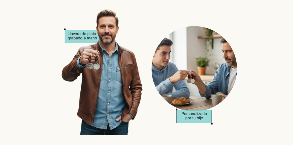 Llavero de plata con cordón de cuero