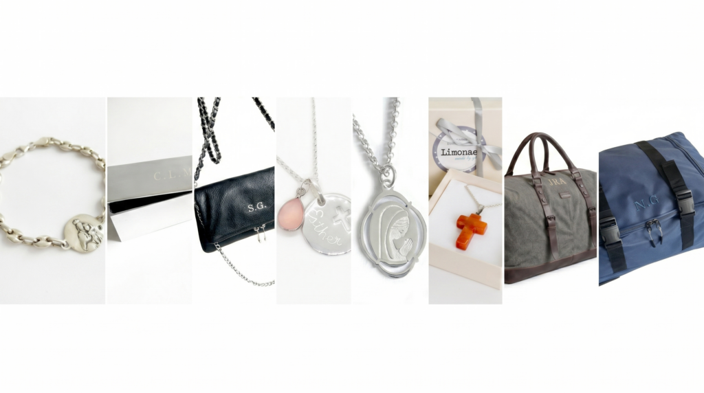 Regalos personalizados originales: joyería de plata grabada, bolsos con iniciales y accesorios de viaje.