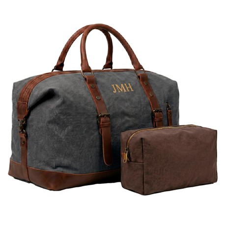 Bolsa fin de semana  gris oscuro personalizada con neceser