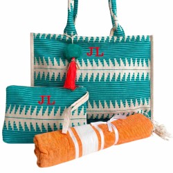 Set bolsa playa y neceser Kosamui turquesa para personalizar