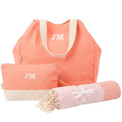 Set bolsa de playa Sudafrica coral con neceser