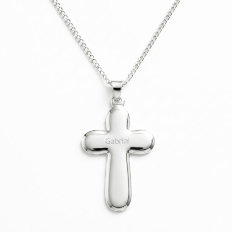 Cruz de plata grande grabada con nombre