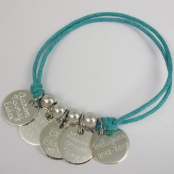 Pulsera con 4 medallas de plata grabadas