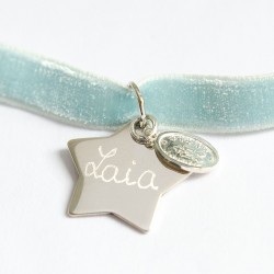 collar terciopelo con estrella de plata grabada con nombre