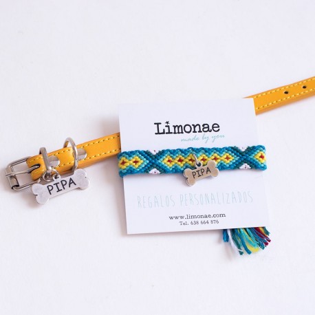 Juego de pulsera y collar para perro personalizados