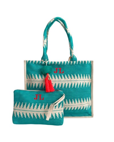 Bolsa de playa con neceser a juego para personalizar con iniciales