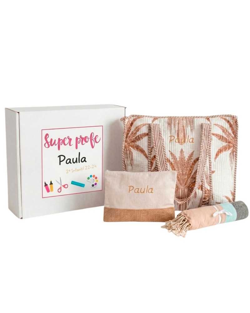 Bolsa de playa para la profe con neceser y toalla a juego