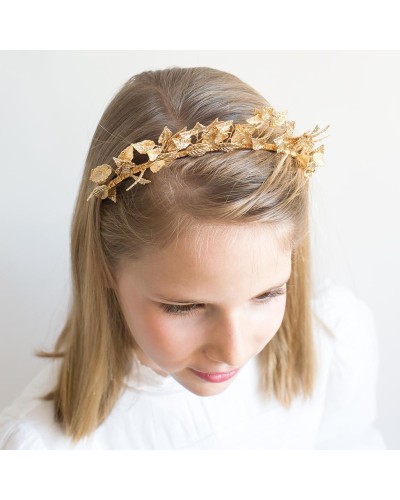 Diadema Comunión clásica hojas oro