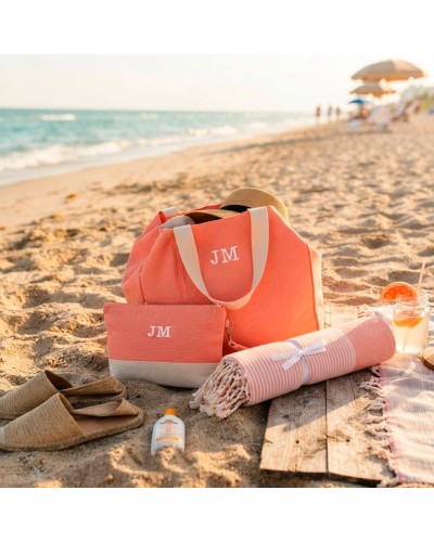Set bolsa de playa Sudafrica coral con neceser