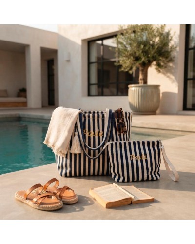 Bolsa de playa y neceser a juego con iniciales o nombre bordado