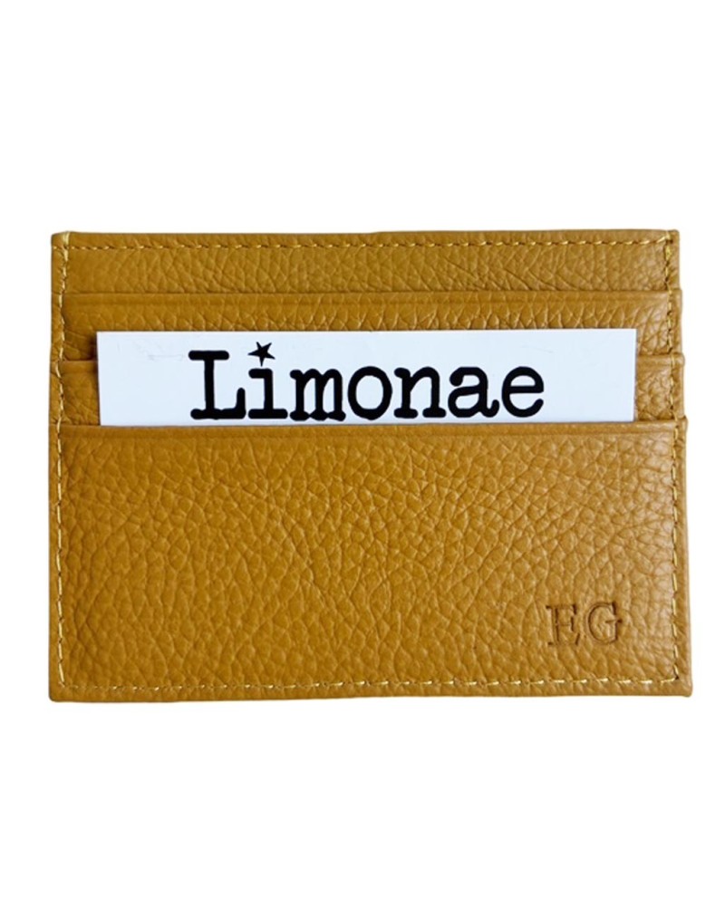 Tarjetero Mostaza de Piel para Hombre con Iniciales | Limonae