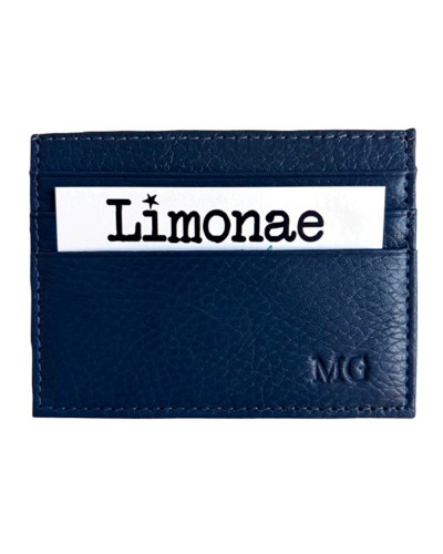 Tarjetero Azul Marino de Piel con Iniciales | Limonae