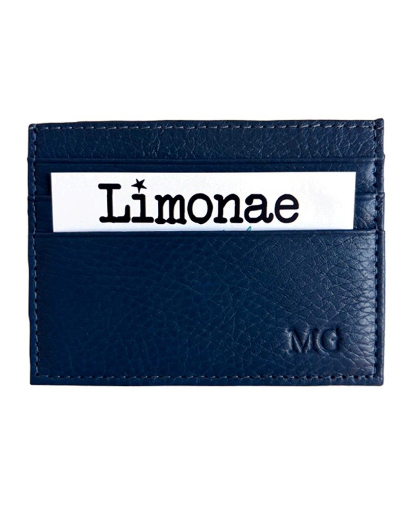 Tarjetero Azul Marino de Piel con Iniciales | Limonae