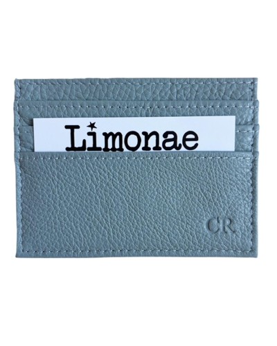 Tarjetero Gris Azulado de Piel con Iniciales | Limonae