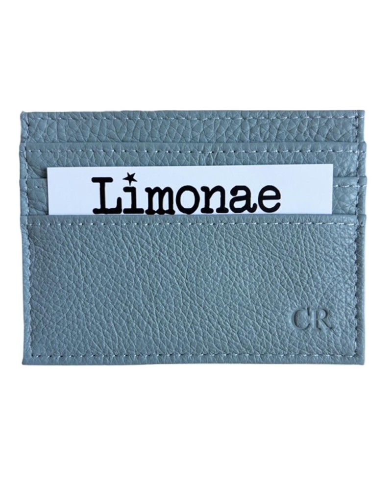 Tarjetero Gris Azulado de Piel con Iniciales | Limonae