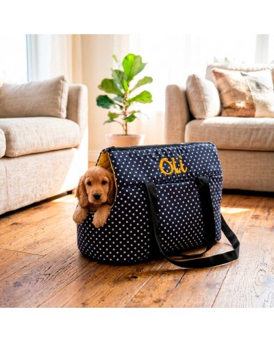 Porta mascotas con el nombre del perro o gato