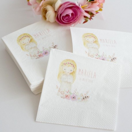 Servilletas personalizadas Comunión "Niña con flores"