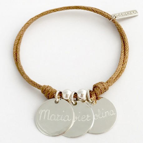 Pulsera con 3 medallas de plata personalizadas