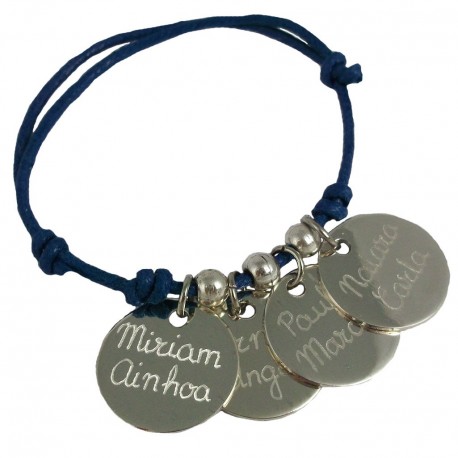 Pulsera con 4 medallas de plata grabadas