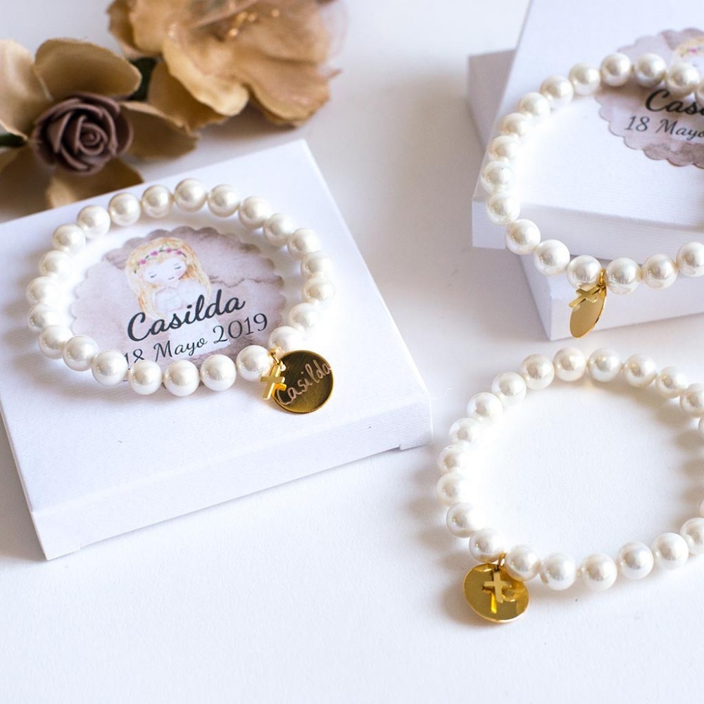 Inconsistente Rico Gracias Detalles Comunión para invitados pulseras de perlas personalizadas