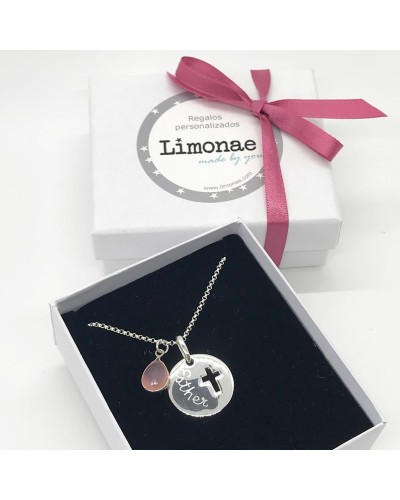 Regalo para Primera Comunión medalla de plata personalizada con nombre