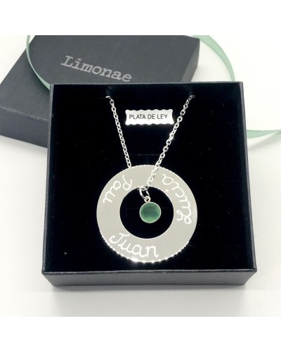 Collar y aro de plata grande grabado con nombres