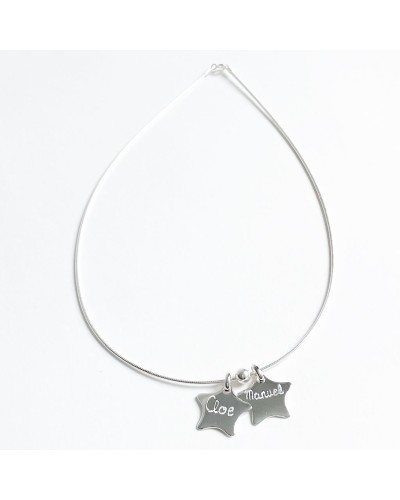 Collar de plata con 2 estrellas de plata grabadas