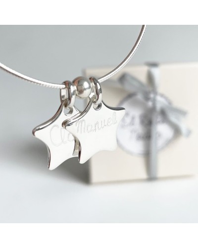 Collar de plata con 2 estrellas de plata grabadas
