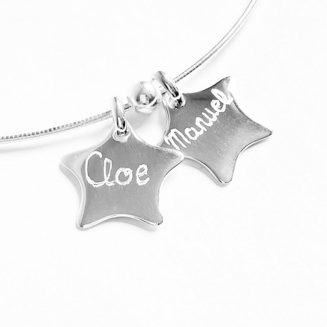 Collar de plata con 2 estrellas de plata grabadas