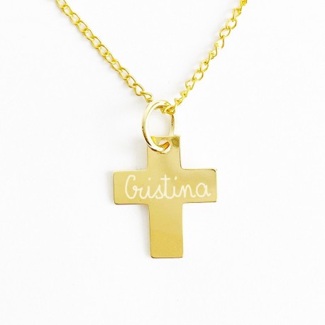 Cruz bañada en oro con nombre grabado