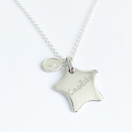 Collar con estrella grabada para Primera Comunión