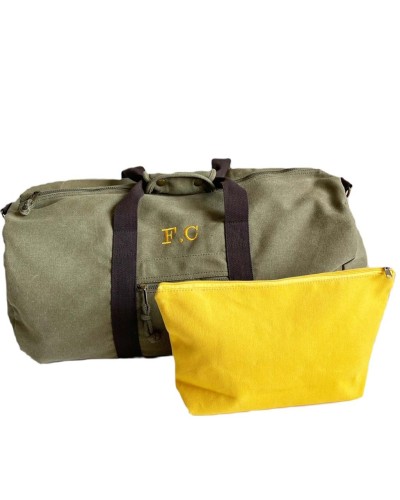 Bolsa de lona kaki para hombre con iniciales