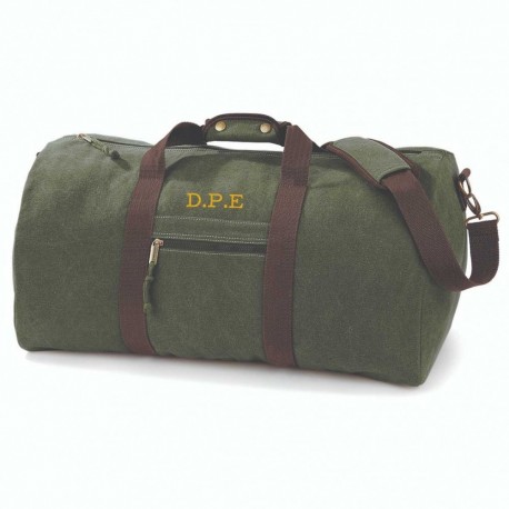 Bolsa de lona kaki para hombre con iniciales