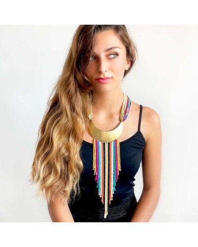 Collar largo de cristales y metal