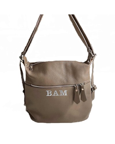 Bolso mochila de piel con iniciales