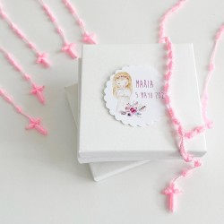 6 rosarios rosas detalles de Comunion