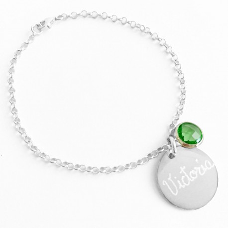 Pulsera de plata de eslabones con medalla grabada