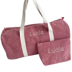 Bolsa de pana rosa personalizada con neceser