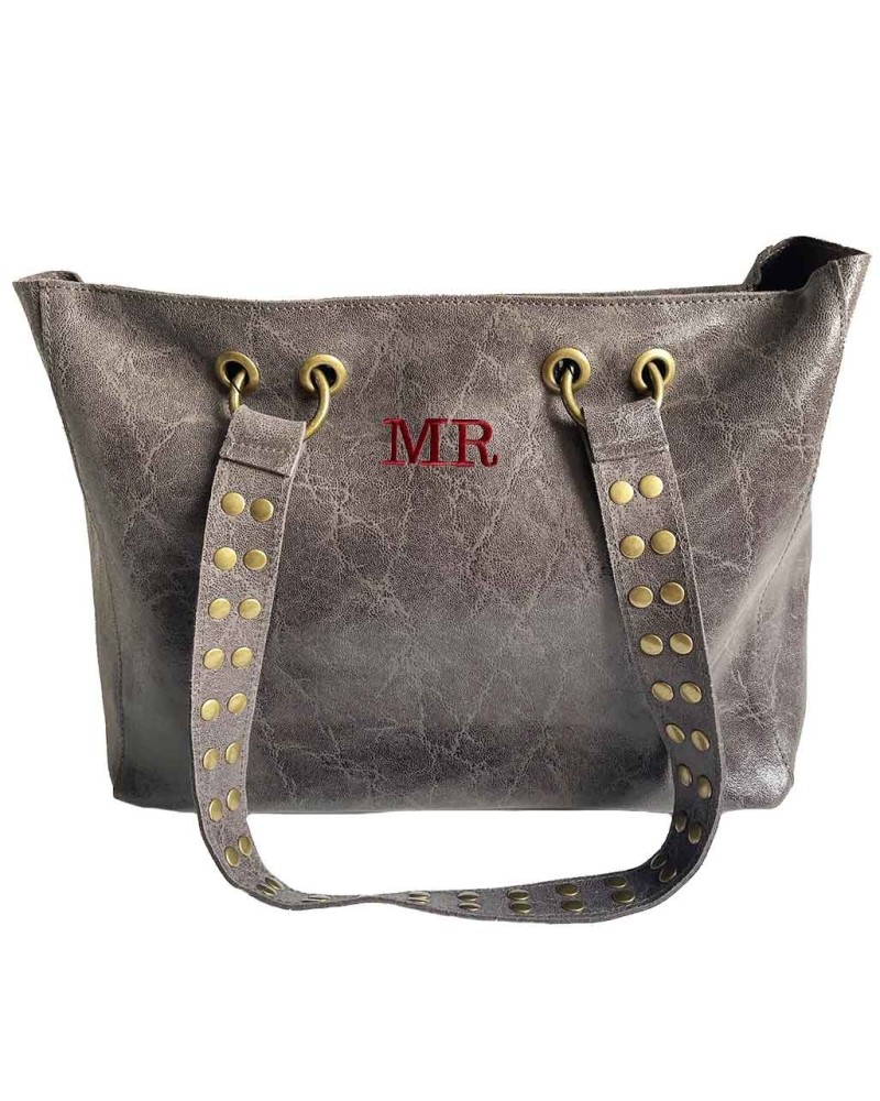 Bolso Shopper grande gris con tachuelas