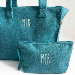 Cesto de playa personalizado con iniciales color teja