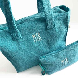 Cesto de playa personalizado con iniciales color teja