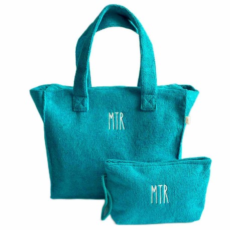 Cesto de playa personalizado con iniciales color teja