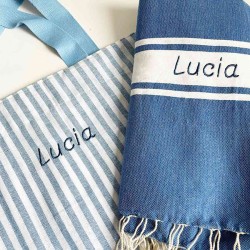Bolsa de playa de lino con rayas azules