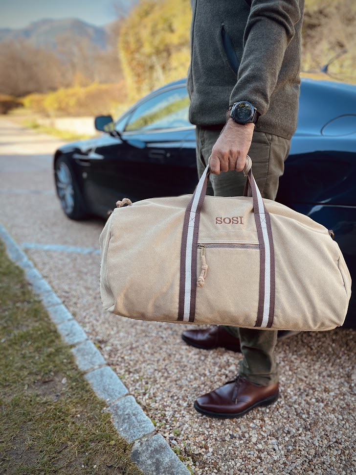 Bolsa de lona "arena" con iniciales bordadas
