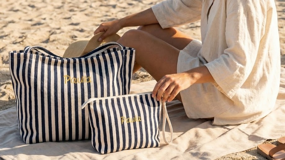 Bolso de Playa de Rayas Marineras Personalizado con el nombre.