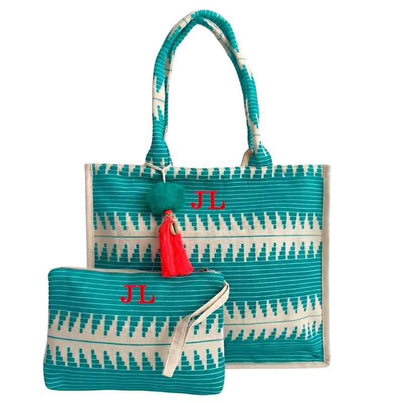 et de Playa Teal Personalizado con Iniciales y Borla